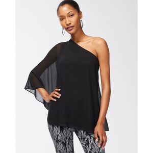 Chico's Black One-Shoulder Chiffon Dress Up Top, Size 3, XL, New without tags